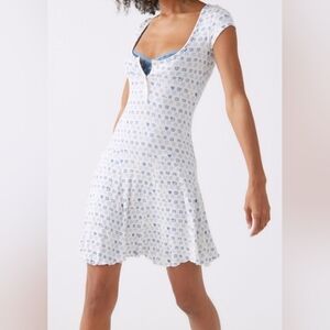 Urban Outfitters Blue and White Seashell Print Mini Dress, Size M